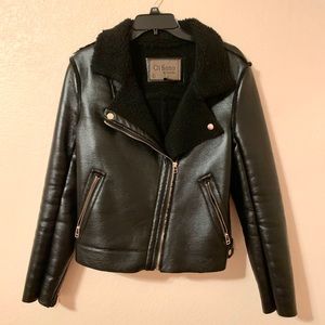 Faux Vegan Leather Sherling Lined Moto-jacket
